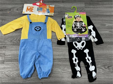 2 NEW 12-18 MONTHS SKELETON & MINION DAVE COSTUMES