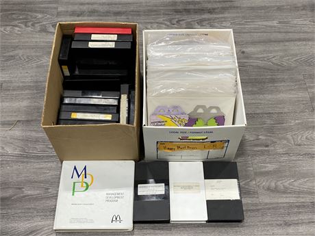 LOT OF VINTAGE MCDONALD’S TRAINING/CORPORATE VHS’S + UNUSED HAPPY MEAL BOXES