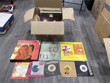 BOX OF RECORDS & 45’S - CONDITION VARIES