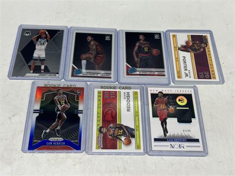 7 NBA CARDS - MOSTLY ROOKIES - INCLUDES JERSEY CARD