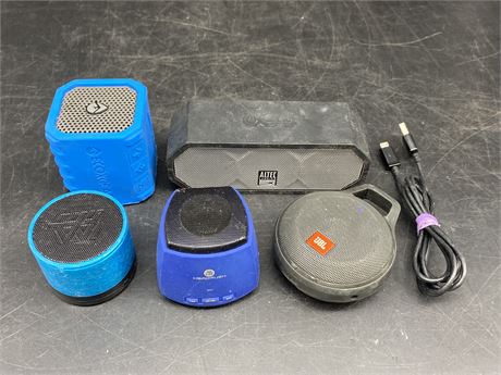 5 MISC BLUETOOTH SPEAKERS (All turn on, 1 charging cord)