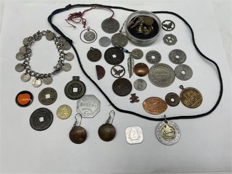 BAG OF COIN JEWELRY, TOKEN & MISC