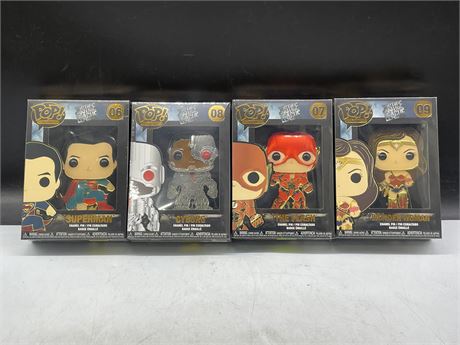 4 SEALED JUSTICE LEAGUE FUNKO POP PINS