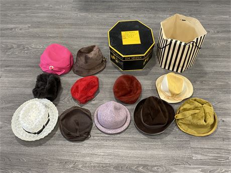 11 ANTIQUE HATS W/2 BOXES
