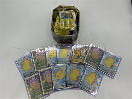 POKÉMON CARDS TIN - INCLUDES SEVERAL HOLOS/UNCOMMONS