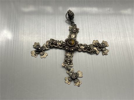 MEXICAN STERLING SILVER TAXCO VINTAGE CROSS PENDANT
