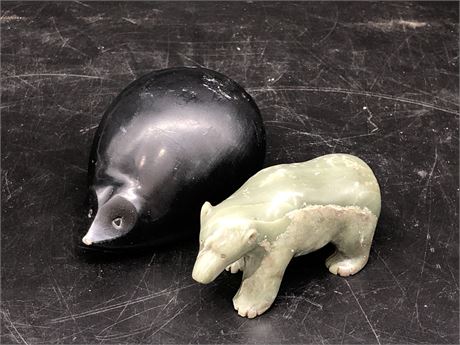 JADE BEAR AND STONE CARVING 4IN
