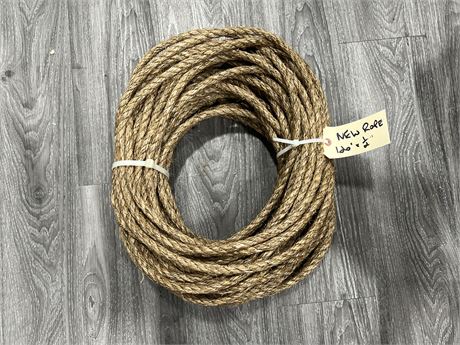 120’ OF 1/2” NEW ROPE