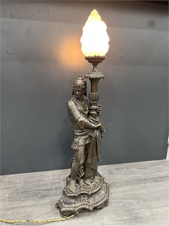 CIRCA 1880’s FRENCH BRONZE LAMP - ORIGINAL GLOBE (35” TALL - BASE IS 14” WIDE)
