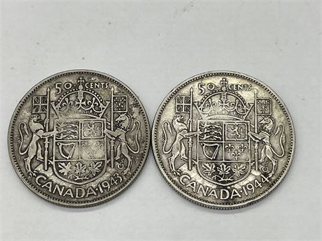 1943 & 1944 50 CENT COINS