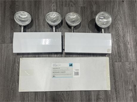 2 SECURITY LIGHTS / NEW 20PC SHELVING KIT