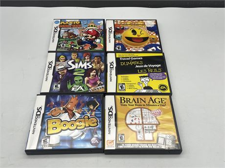 6 NINTENDO DS GAMES - ALL COMPLETE WITH INSTRUCTIONS BUT SIMS 2