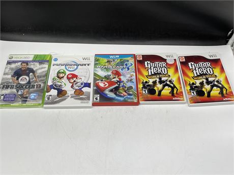 LOT OF 5 VIDEO GAMES INCLUDING 3 WII, 1 WII U & SEALED XBOX 360