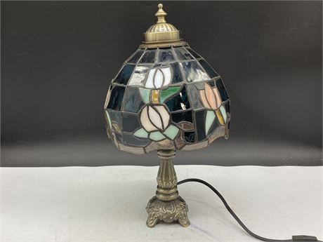 STAINED GLASS BRONZE LAMP — 14”