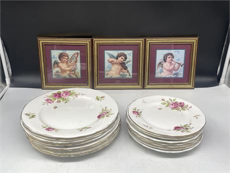 16PCS OF ADDERLEY CHINA + 3 SMALL CUPID PICTURES