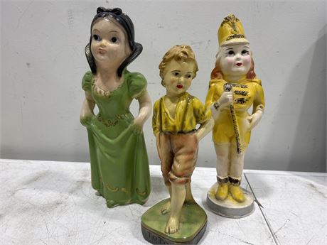 LOT OF 3 EARLY CHALKWARE FIGURINES - TO-TO, SNOW WHITE, ETC. - LARGEST 14”