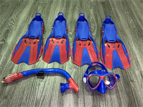 KIDS SNORKEL SET WITH 2 SETS OF FLIPPERS
