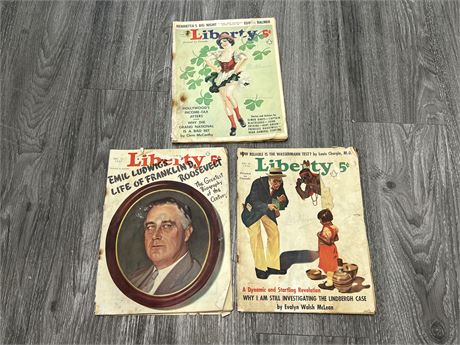 THREE 1937-38 LIBERTY MAGAZINES - ONE W/ BIOGRAPHY OF FRANKLIN ROOSEVELT