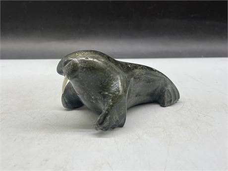 INUIT STONE CARVED WALRUS - 5.5” LONG