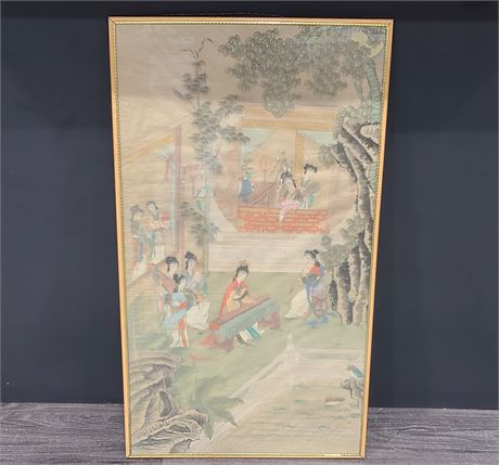 CHINESE FRAMED HAND PAINTED SCENE (36"x20")