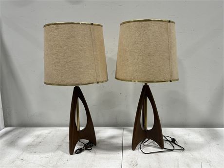 MCM TRIPOD TABLE LAMPS - WALNUT WOOD (28” tall)