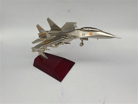 METAL JET FIGHTER ON STAND 9.5"TALL