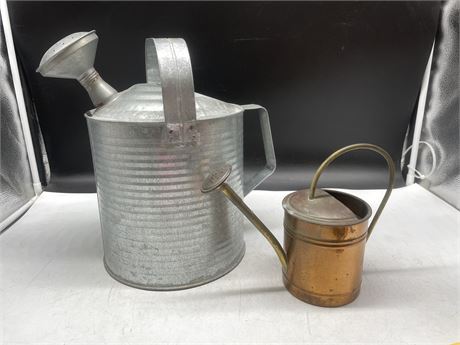 SMALL COPPER WATERING CAN + LARGE GALVANIZED WATERING CAN