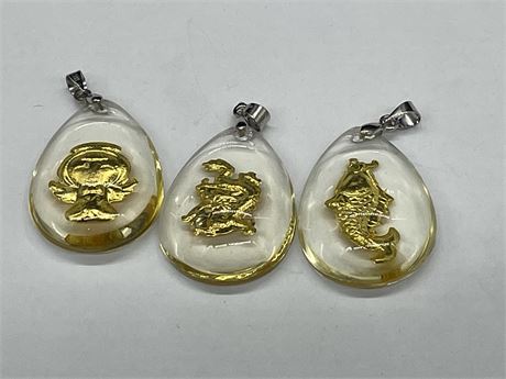 3 999 (24K) GOLD FOIL IN GLASS CHINESE ZODIAC PENDANTS 18K GP BALES