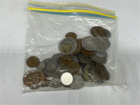 BAG OF MISC FOREIGN/AGED COINS