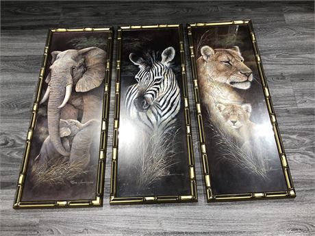 3 RUANE MANNING FRAMED LITHOGRAPHS “ELEPHANT, ZEBRA, LIONESS” (RETAIL $90 EACH)