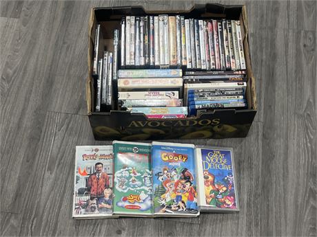 BOX OF DVDS, VHS & BLURAY