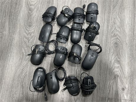 LOT OF 16 WIRED MOUSE’S - MOSTLY DELL