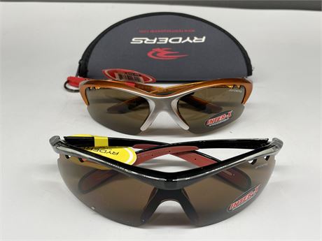2 PAIRS OF NEW RYDER SUNGLASSES W/CASE & EXTRA LENSES