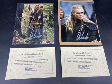 2 SIGNED ORLANDO BLOOM LORD OF THE RINGS MOVIE PICTURES (With COAs)