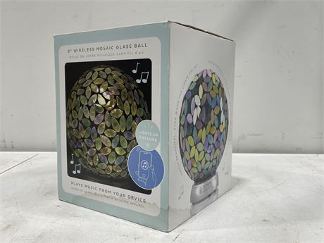8” WIRELESS MOSAIC GLASS BALL SPEAKER LAMP IN BOX