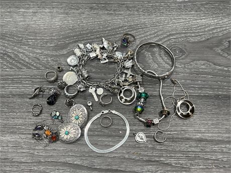 LOT OF MOSTLY STERLING SILVER JEWELRY