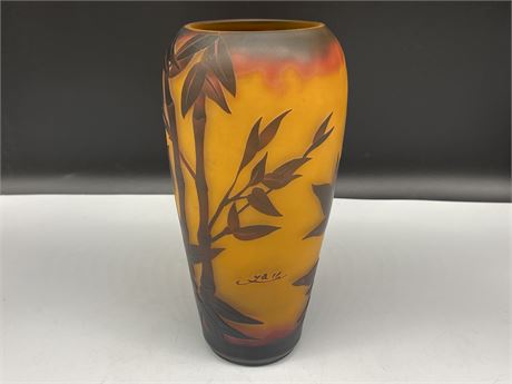SIGNED QUALITY CAMEO ART GLASS VASE (11” tall)