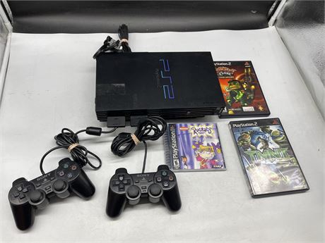 COMPLETE PLAYSTATION 2 WITH 2 CONTROLLERS + 2 PS2 GAMES & 1 PS1 GAME