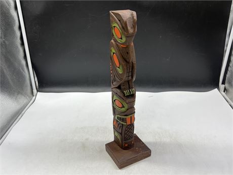SIGNED INDIGENOUS NATIVE TOTEM POLE CARVING (16” tall)