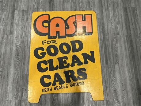 VINTAGE HAND PAINTED CASH FOR CARS SIGN - 4’x3’