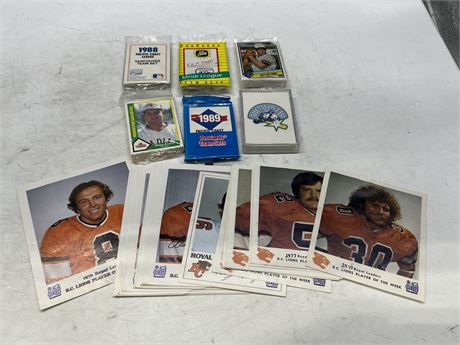 LOT OF MISC BASEBALL CARDS / PACKS & BC LIONS PLAYERS OF THE WEEK CARDS