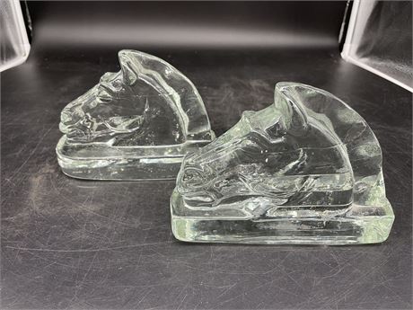 HEAVY GLASS HORSE BOOK ENDS