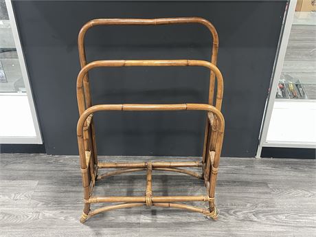 VINTAGE BAMBOO RATTAN BLANKET STAND - 33”x22”