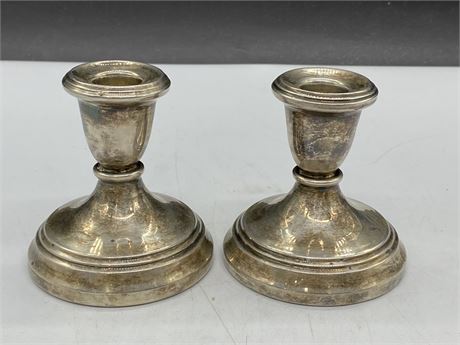 2 WEIGHTED STERLING CANDLE HOLDERS UNMARKED (4” TALL)