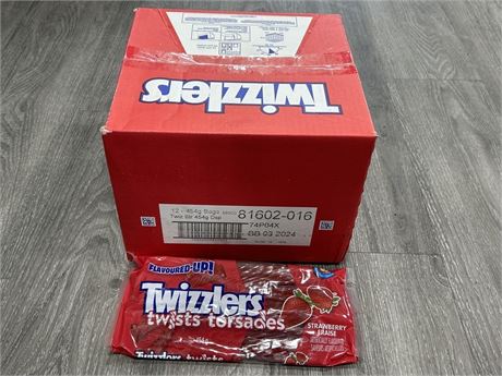 BULK BOX OF STRAWBERRY TWIZZLERS - 12 454G PACKS PER BOX