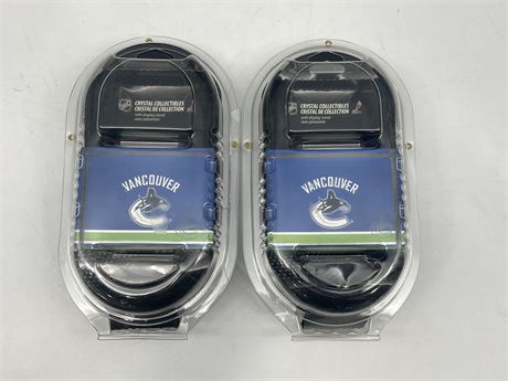 2 NEW VANCOUVER CANUCKS CRYSTALS W/ DISPLAY STAND