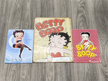 3 BETTY BOOP SIGNS (LARGEST IS 16”X12.5”)