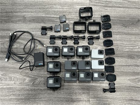 LARGE LOT OF GOPRO 5’s & 6’s - MOST WORK + ACCESSORIES