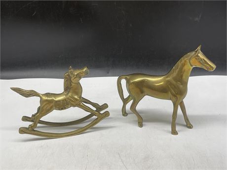 2 VINTAGE BRASS HORSES (LARGER ONE 7” TALL)