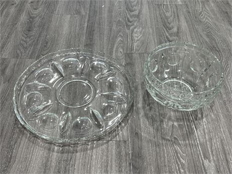 HEAVY THICK CUT GLASS PLATTER (17”) & BOWL (11”)